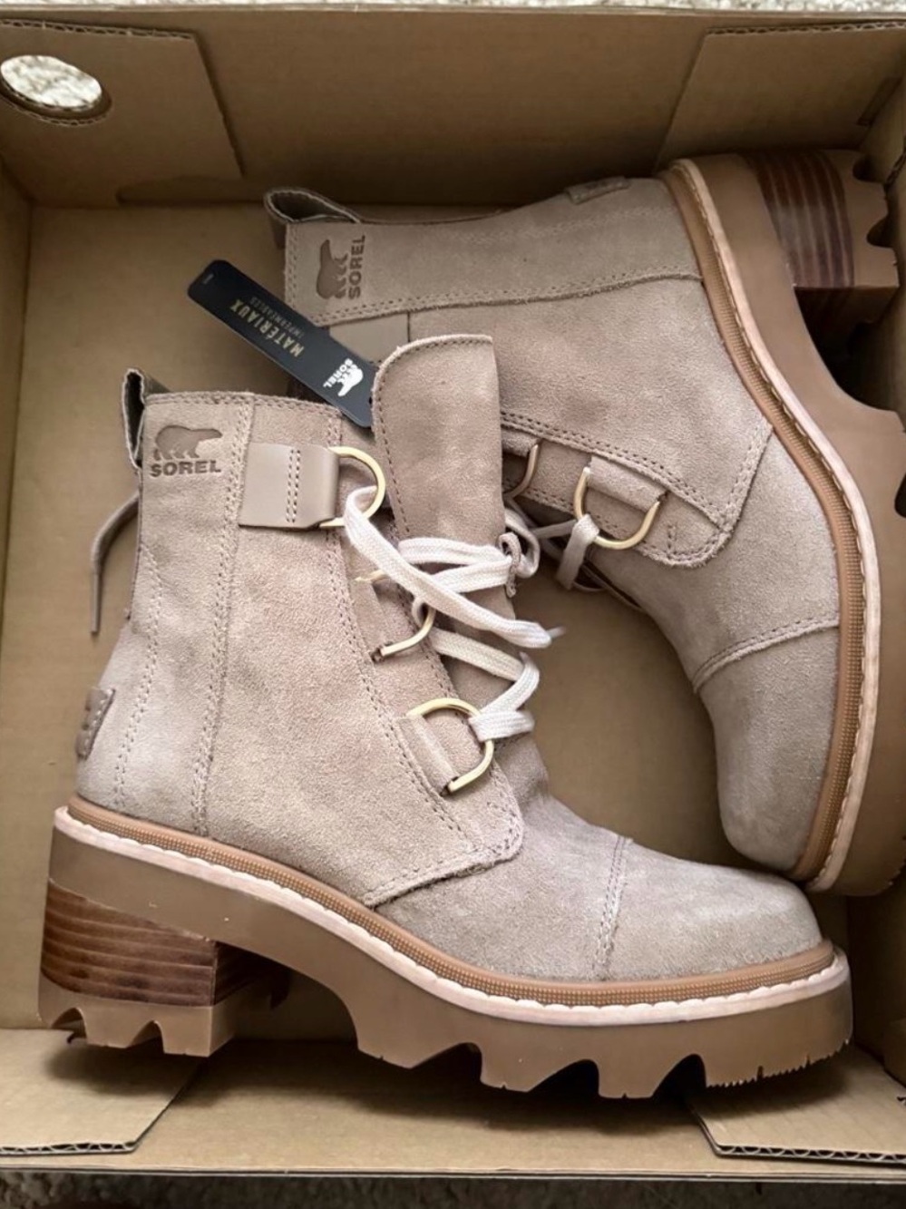 Sorel Taupe Suede Lace-Up Heeled Ankle Boots